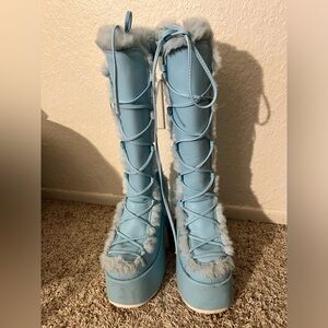 Demonia light blue platform knee boots